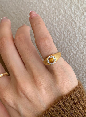 中古拉丝虎眼石戒指复古微镶锆石