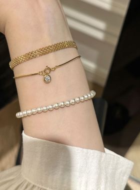 复古轻奢中古编织手链女金色表带