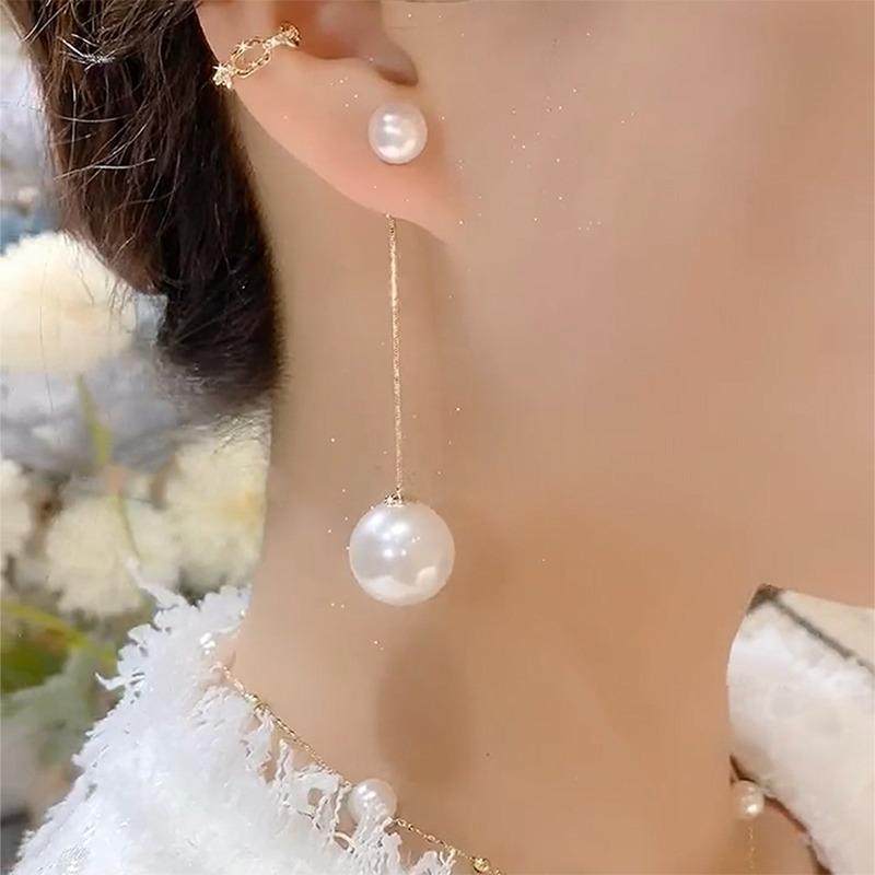 纯银耳钉2025年新款潮流苏珍珠白色耳环长款波西米亚耳坠网红简约,淘宝优惠券,粉丝福利购,淘宝优惠卷