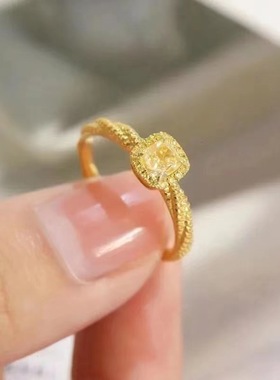 小方糖黄锆石戒指女轻奢食指戒