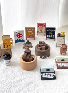 治愈情绪好物复古清吧咖啡店角布置桌面立牌小夹子DIY微缩小摆件
