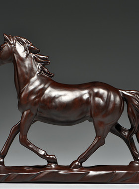 黑檀木雕刻马摆件马到成功实木质马生肖家居办公桌面装饰工艺品