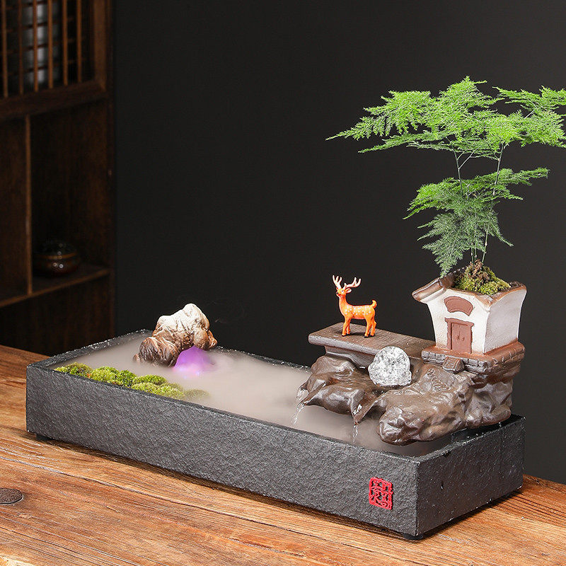 陶瓷流水鱼缸摆件办公室桌面茶几装饰景观家居乔迁开业送礼品,淘宝优惠券,粉丝福利购,淘宝优惠卷