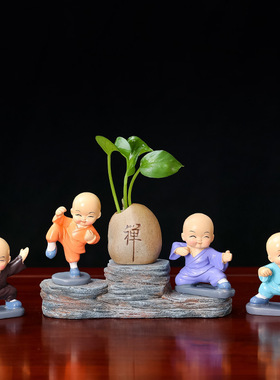 创意中式禅意四不小和尚树脂摆件创意小沙弥玄关书柜茶几家居装饰