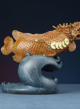 铜欣祥 彩铜龙鱼家居客厅办公室工艺品开业礼品金龙鱼摆件