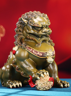 彩铜宫门狮摆件吉祥故宫狮子一对家居客厅玄关办公室桌面装饰品