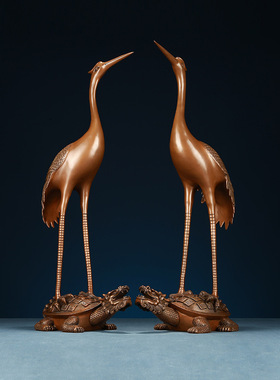 铜欣祥紫铜龙头龟鹤摆件家居办公室落地鹤装饰工艺品门厅摆设