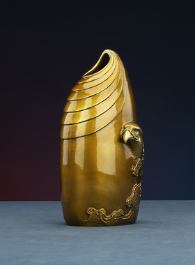 铜欣祥黄铜鹰头花瓶花器新中式家居办公室装饰品摆设公司商务礼品