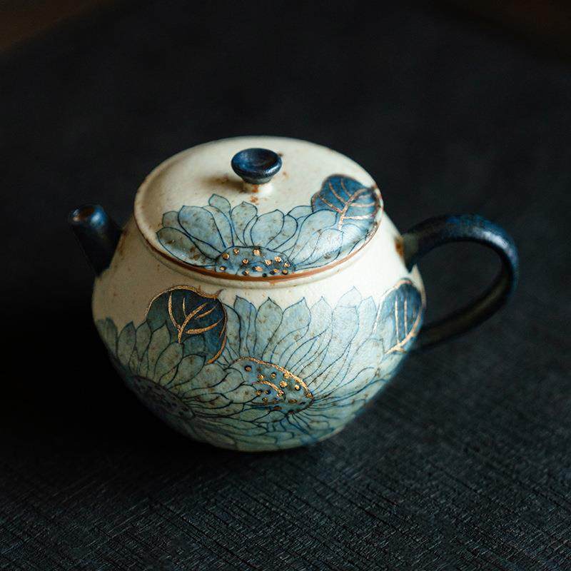 青花火石红描金纯手绘荷韵茶壶家用创意单个泡茶器陶瓷泡茶壶,淘宝优惠券,粉丝福利购,淘宝优惠卷