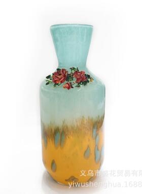 新款高档珐琅彩玻璃花瓶干花插花器客厅书房玄关电视柜装饰品摆件