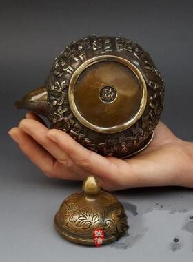 古玩铜器 仿古纯铜百子祝寿壶摆件 水壶茶壶家居装饰礼品收藏