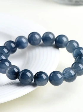 久雅水晶 7A级天然蓝兔毛圆珠手链 蓝色细发晶散珠手串 直销