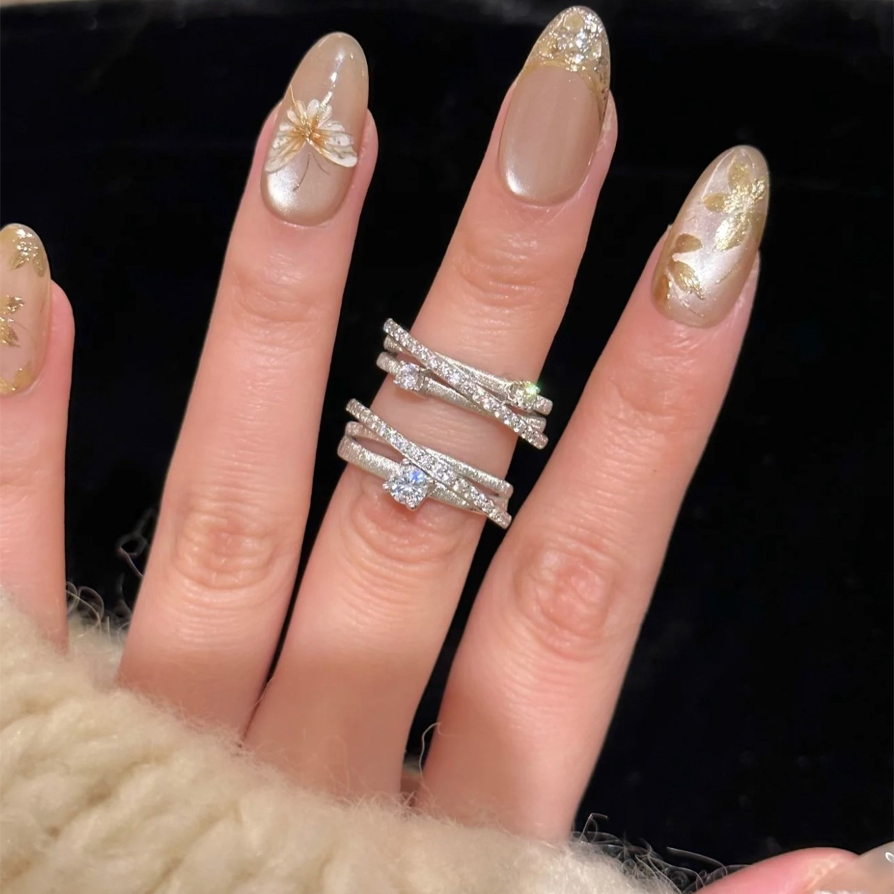 Wandering Star S925 sterling silver three-layer wrap ring for women