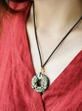 天然黑曜石貔貅吊坠平安扣挂件