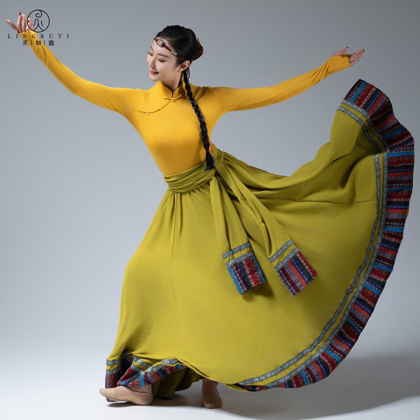 藏族舞蹈演出服大摆裙女艺考形体练习裙广场舞半身裙民族舞蹈套装,淘宝优惠券,粉丝福利购,淘宝优惠卷