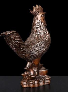 紫铜色公鸡摆件十二生肖铜鸡吉祥物家居玄关电视柜办公室中式装饰