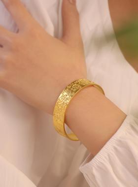 金包银宽吉言多宝手镯足金足银平安喜乐手环手工雕刻开口可送礼物