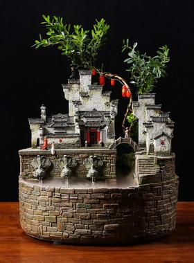 办公室桌面微景观创意鱼缸流水摆件循环水电视柜旁边绿植开业礼物