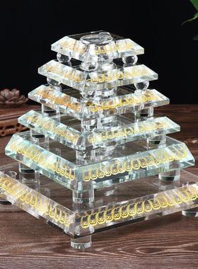 水晶底座托不发光琉璃佛像舍利塔书房桌面摆件小号K9手工底座方形