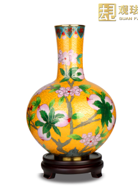 景泰蓝铜九桃花瓶中式家居客厅装饰摆件外事礼品老人祝寿生日礼物