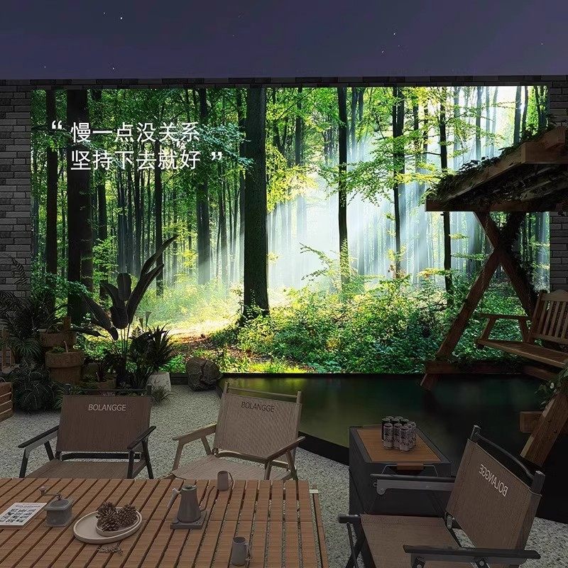 3D立体森林墙纸大自然露营风景餐厅视觉延伸空间墙布背景墙壁画纸,淘宝优惠券,粉丝福利购,淘宝优惠卷