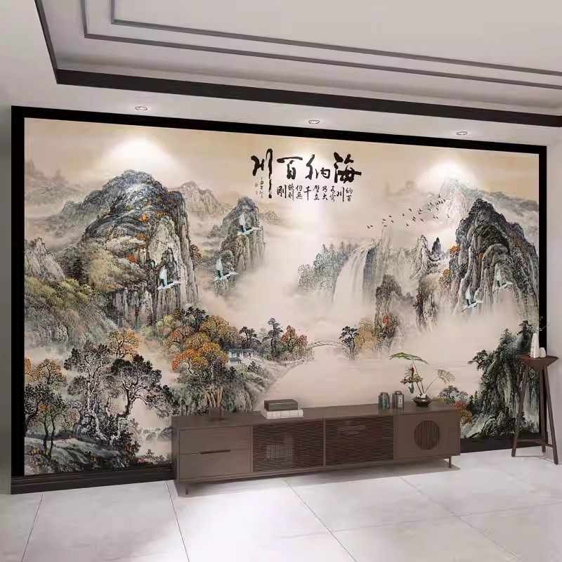 壁画3d立体中式山水电视背景墙壁纸客厅墙纸沙发装饰壁布影视墙布,淘宝优惠券,粉丝福利购,淘宝优惠卷