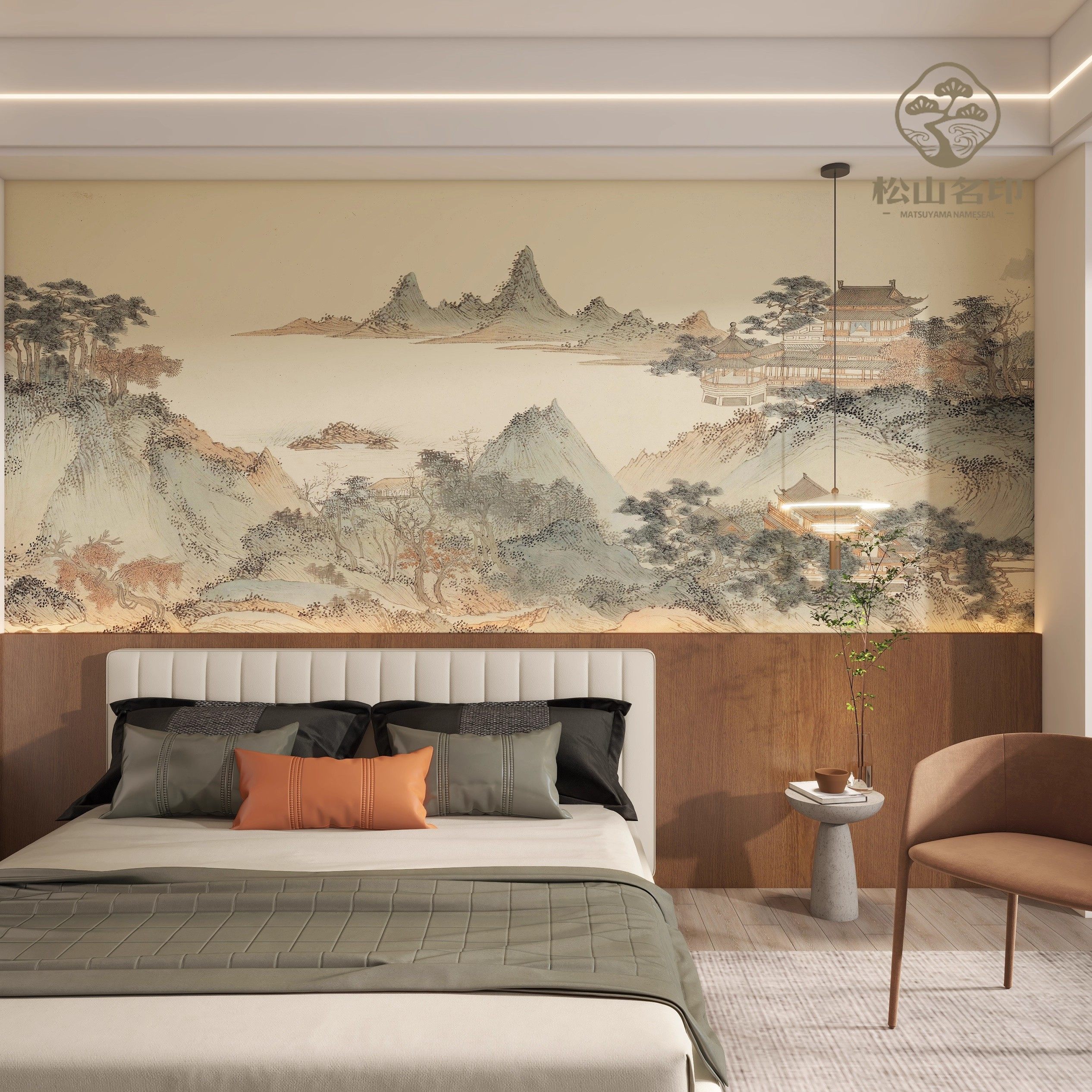 新中式复古水墨山水楼阁壁布壁纸客厅酒店背景茶室工装装饰背景,淘宝优惠券,粉丝福利购,淘宝优惠卷