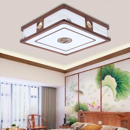 新中式实木胡桃木色客厅灯智能语音圆形餐厅灯家用复古中式卧室灯 - 图1