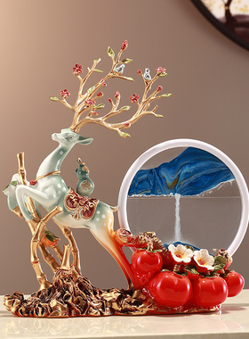 创意流沙画招财鹿摆件客厅玄关电视柜酒柜柿子装饰品沙漏乔迁新居