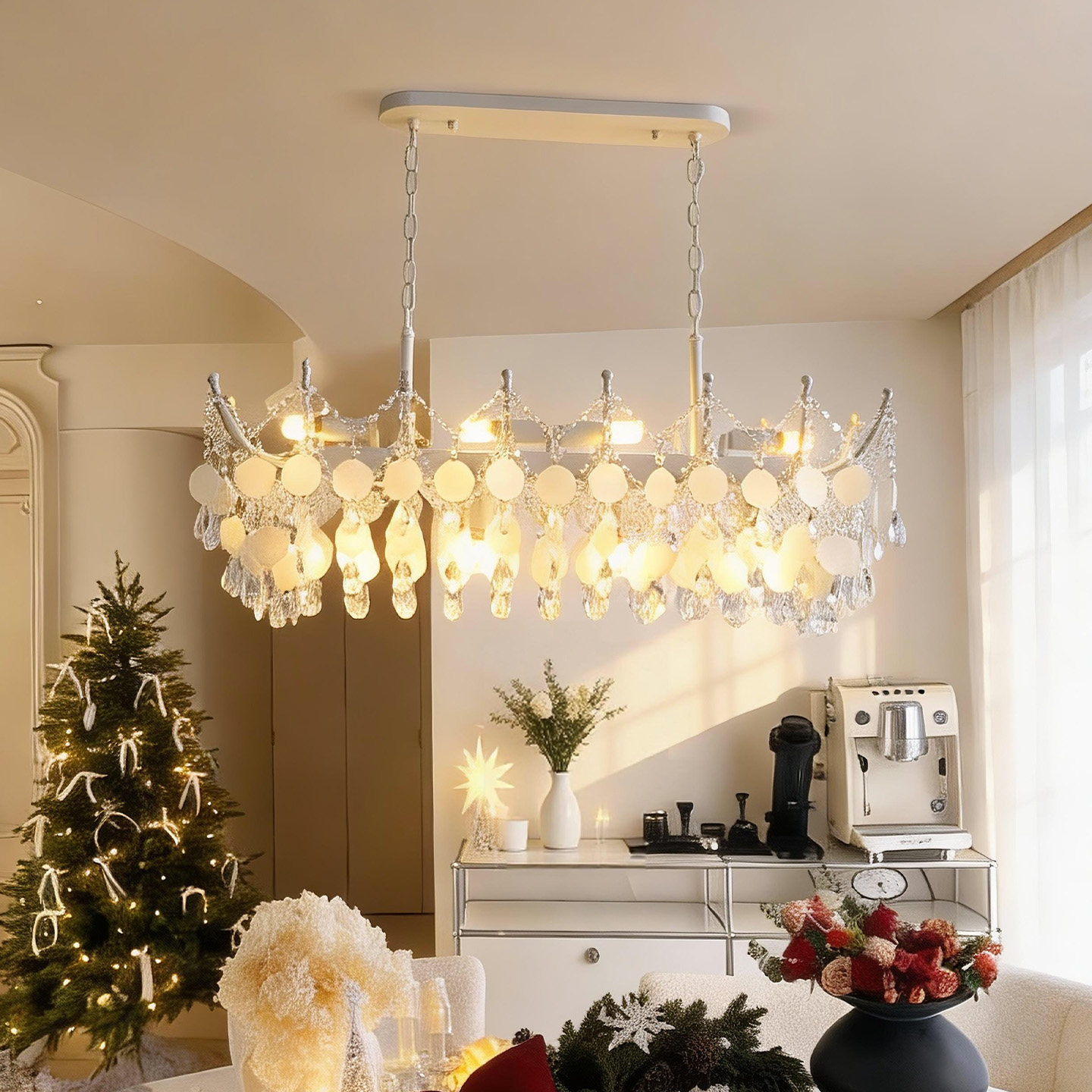 NEIWAI内外法式轻奢水晶餐厅吊灯创意贝壳奶油风餐桌吧台灯具,淘宝优惠券,粉丝福利购,淘宝优惠卷