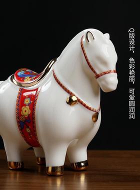 马到成功陶瓷招财唐马黑马小精致摆件家居办公室桌面装饰品礼品