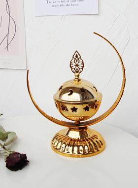月亮金色香炉摩洛哥风格铁艺金属熏香炉摆件家居饰品装饰玄关饰品