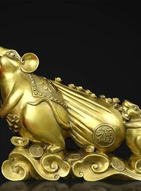 纯铜老鼠布袋铜鼠生肖吉祥动物摆件室内客厅桌面招财纳福摆放用品