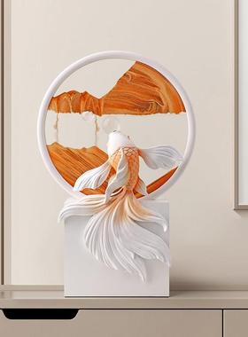 鱼跃龙门毕业礼物创意金鱼流沙画摆件轻奢高档办公室沙漏男生生日