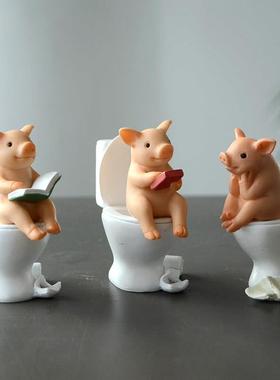桌创意马桶21257可爱小猪摆件礼仿真动物模型精致物生礼品面日车