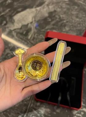 正品金筷件套黄金汤匙勺子宝宝出生见面满周岁伴三手结碗54423婚