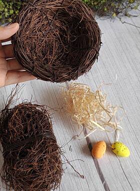 藤条材料鸟窝Y手鸟巢鸟24781笼庭院摆设吊挂D装工饰仿真鸟蛋木I松