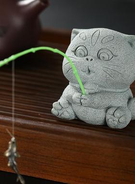 仿翁真姜太公老钓鱼摆件流鱼缸造景微景态观水生鱼缸假40030山花