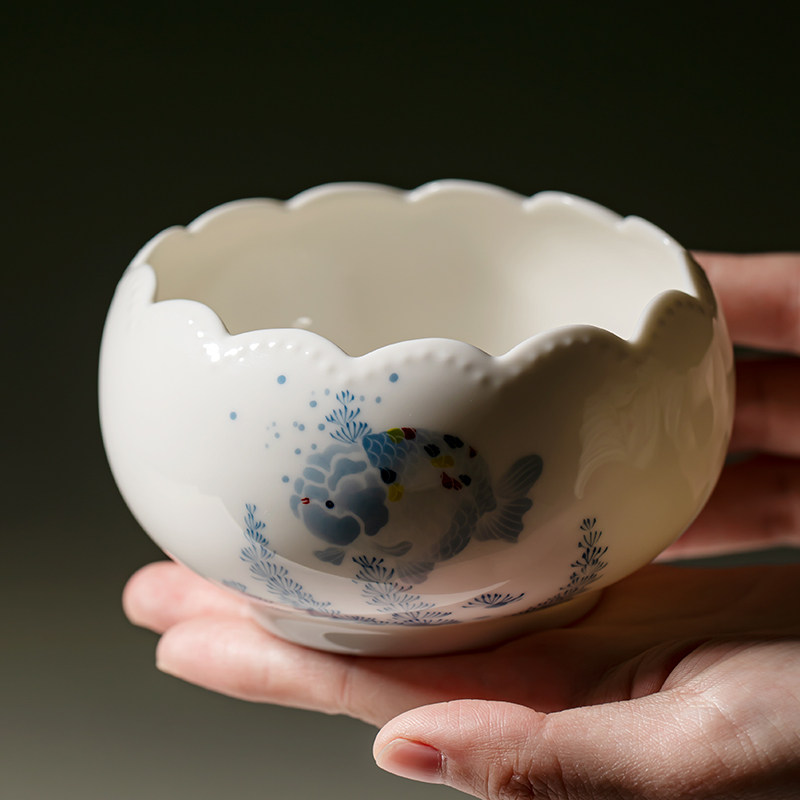 里作景德镇青花手绘胖头鱼建水高颜值粉彩杯洗水盂茶道配件茶渣缸,淘宝优惠券,粉丝福利购,淘宝优惠卷
