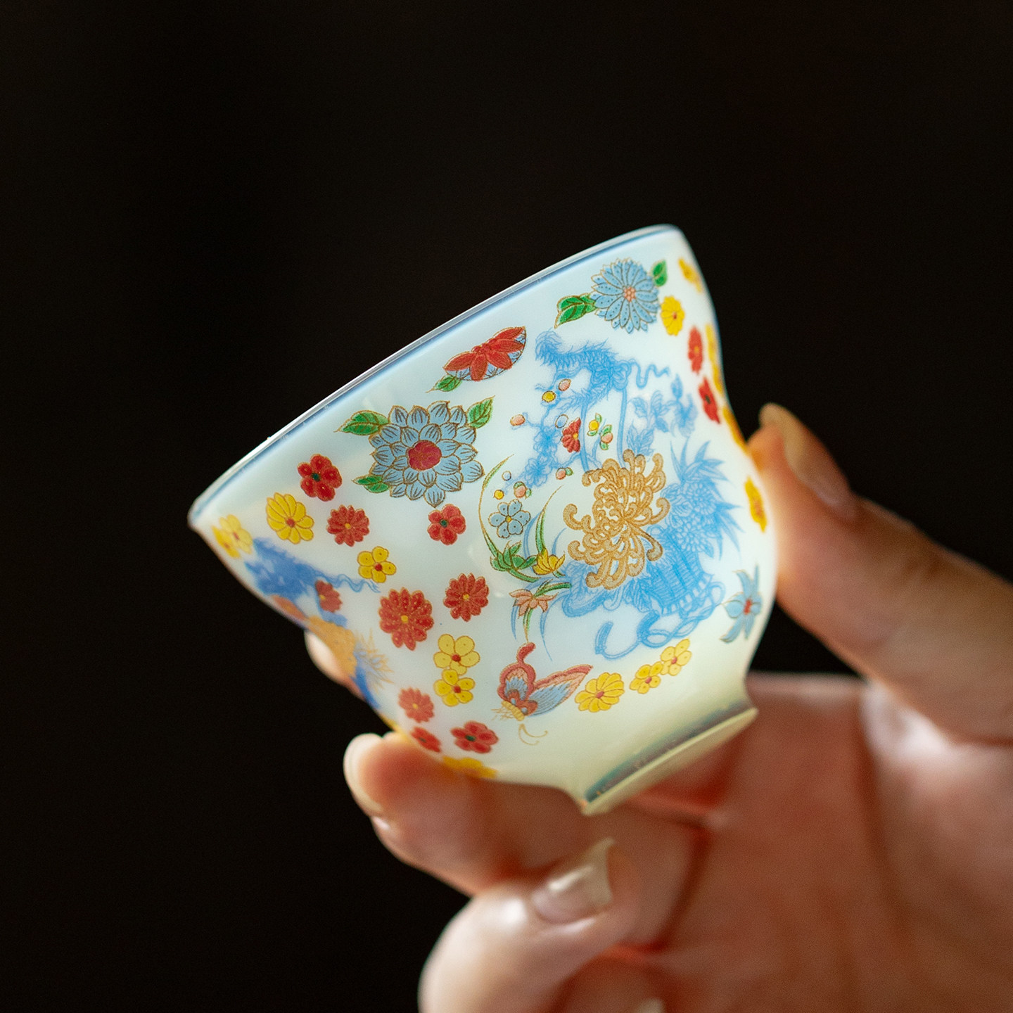 里作冰玉繁花日式茶杯家用耐热玻璃品茗杯女士个人专用主人杯单杯,淘宝优惠券,粉丝福利购,淘宝优惠卷