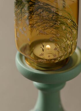 里作高颜值手工明清烛台浅青开窗牡丹芊野氛围灯精致居家装饰摆件