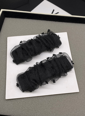 黑色蕾丝bb夹甜美减龄褶皱新款