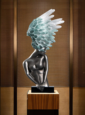 天使女孩艺术雕塑创意人物摆件样板间客厅酒店大堂设计师软装饰品