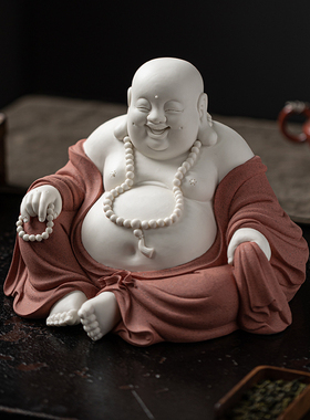陶瓷弥勒佛大肚开心笑佛像弥勒招财摆件禅意客厅玄关办公室装饰品