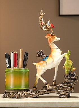 节节高升笔筒桌面收纳鹿摆件书房办公室茶几创意装饰品送老师长辈