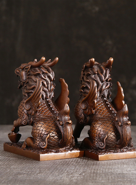 徽匠铜韵 紫铜财富麒麟摆件办公室乔迁开业工艺礼品家居玄关摆件