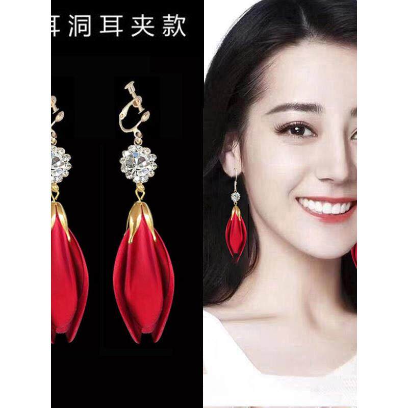 耳环2025年新款潮红色耳坠高级感999纯银新娘长款流苏影楼喜庆女,淘宝优惠券,粉丝福利购,淘宝优惠卷