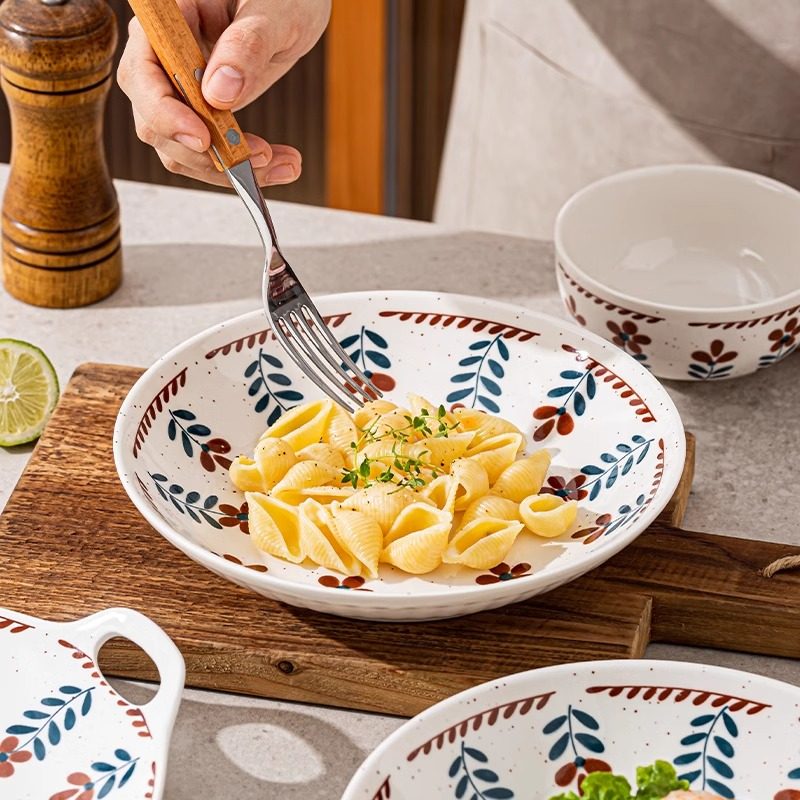 梵宜沫复古小花饭碗釉下彩家用2025新款碗具餐具碗盘子菜盘汤碗,淘宝优惠券,粉丝福利购,淘宝优惠卷