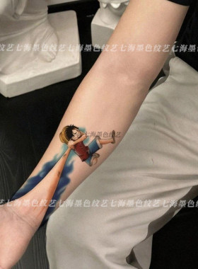 海贼王火拳手臂纹身贴酷潮男女花臂防水防汗持久路飞彩绘仿真遮疤