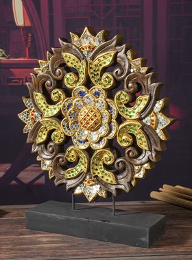 客厅摆件桌面装饰品泰国木质雕刻莲花东南亚开业乔迁亲友送礼佳品